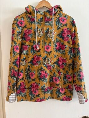 AMPERSAND AVE Mustard Floral Hoodie with Pink Roses